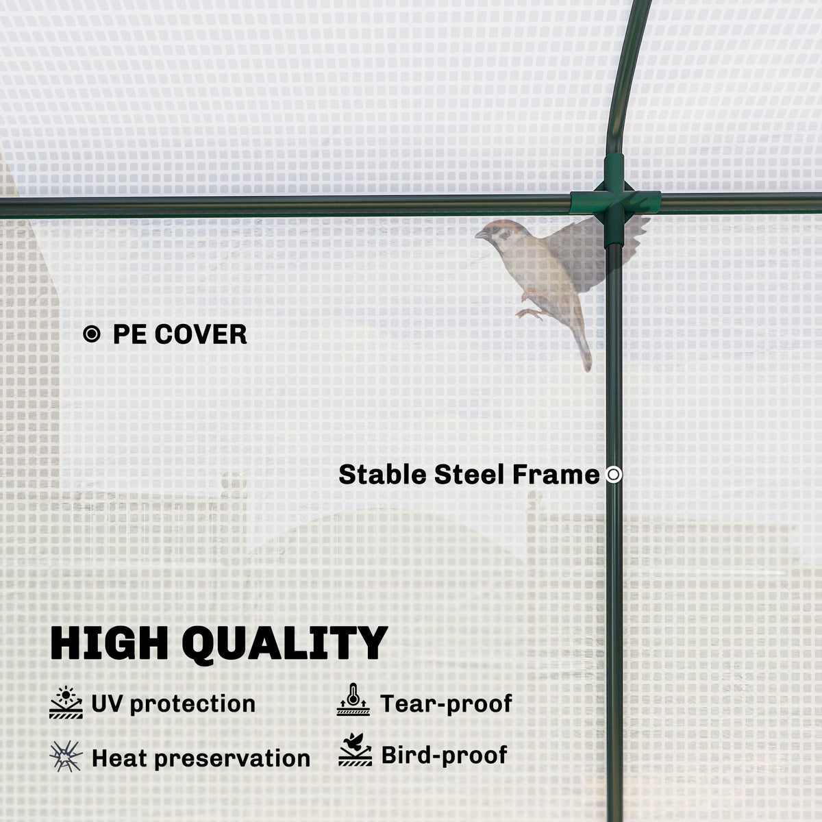 7' x 4' x 7' Outdoor Lean to Greenhouse, Walk-In Green House Plant Nursery with Roll-up Window, PE Cover, White
