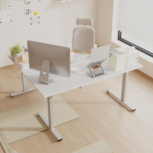SANODESK Electric Height Adjustable 3 Leg Corner Desk Frame, up to 220lbs, Sit Stand Ergonomic L Shaped Frame Only, White