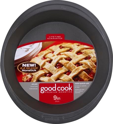 GoodCook Everyday Pie Pan Scratch-Resistant Nonstick Heavy Duty Steel Construction with Wide Rim, 9-Inch, Gray