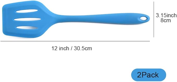 2Pack Small Silicone Turner High Heat Resistant Slotted Spatula for Fish, Eggs, Pancakes and More (12 IN, Purple)
