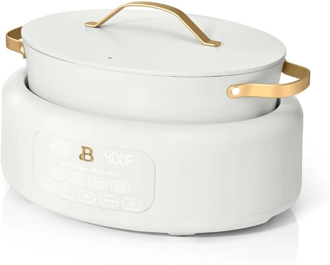 New 10-in-1 Electric Multi-Cooker, 6 Quart Programmable Cooking Pot with Digital Display, Nonstick Interior, One-Touch Controls, Multi-Function Kitchen Appliance (White Icing)