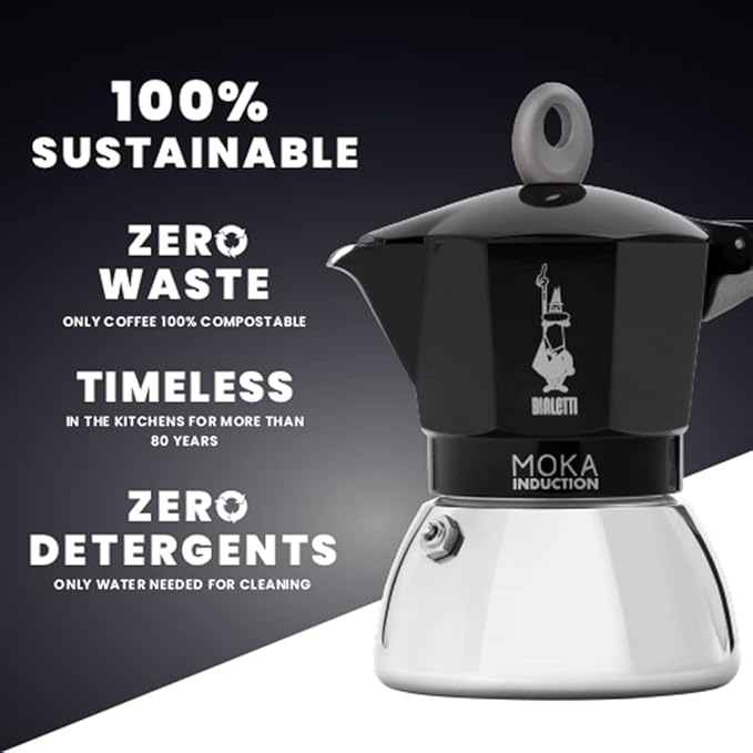 Bialetti - Moka Induction, Moka Pot, Suitable for all Types of Hobs, 6 Cups Espresso (9.4 Oz Espresso), 280 ml, Black