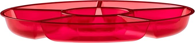 Plasticpro 6 Sectional Round Plastic Serving Tray/Platter (4, Red)