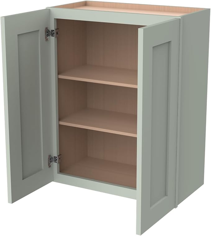Wall-Mounted Cabinet – Solid Wood Shaker Style Medicine Cabinet with Adjustable Shelves & Soft-Close Doors for Bathroom, Kitchen, and Office Storage (Jade Green, 27" W x 12" D x 30" H)
