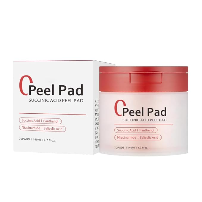 Succinic Acid Peel Pads 2.0, Dual-Textured Facial Toner Pads with AHA/BHA,Gentle Exfoliating Toner ๐ad- 70 Count (Red)