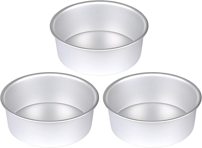 HomeMall 6 x 3 Inch Round Cake Pan Set of 3, Aluminum Baking Pans for Layer Cakes, Birthday Anniversary, Heavy Duty Non-Stick & Oven Safe, Commercial Grade Baking Tools for Home Kitchen
