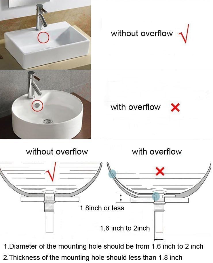 Restroom Bathroom Faucet Vessel Vanity Sink Large Pop Up Drain Stopper with Overflow for Toilet, Kitchen Silver Chrome Polished Sink Drainer