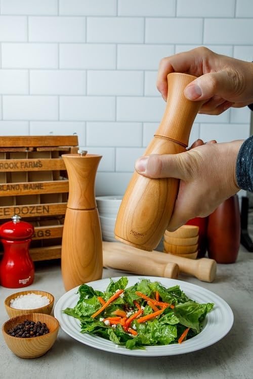 Fletchers' Mill Border Grill Salt Mill, Cherry - 8 Inch, Adjustable Coarseness Fine to Coarse, MADE IN U.S.A.