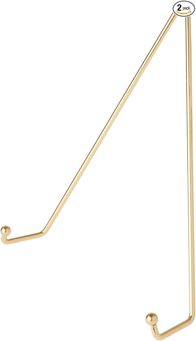 Bard's Shiny Gold-Toned Wall Mountable Plate Hanger, 10" H x 8.25" W x 2" D (for Plates 10" - 14"), Pack of 2