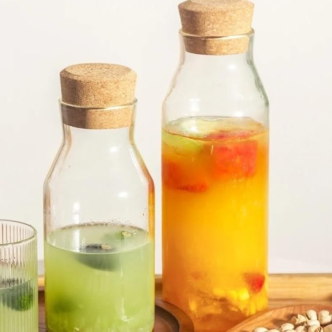 GLigeT Iced Tea Pitcher Borosilicate Water Pitcher Cold Brewed Tea Glass Bottle with Cork Jar Fruit Wine Storage Container 800ml/1200ml Water Jug(800ml)