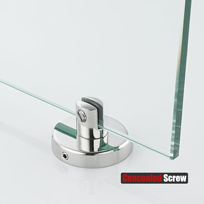 JQK Bathroom Glass Shelf Chrome, Tempered Glass Shower Storage 8 by 5 inches, 304 Stainless Steel Polished Chrome Wall Mount, TGS101L8-CH