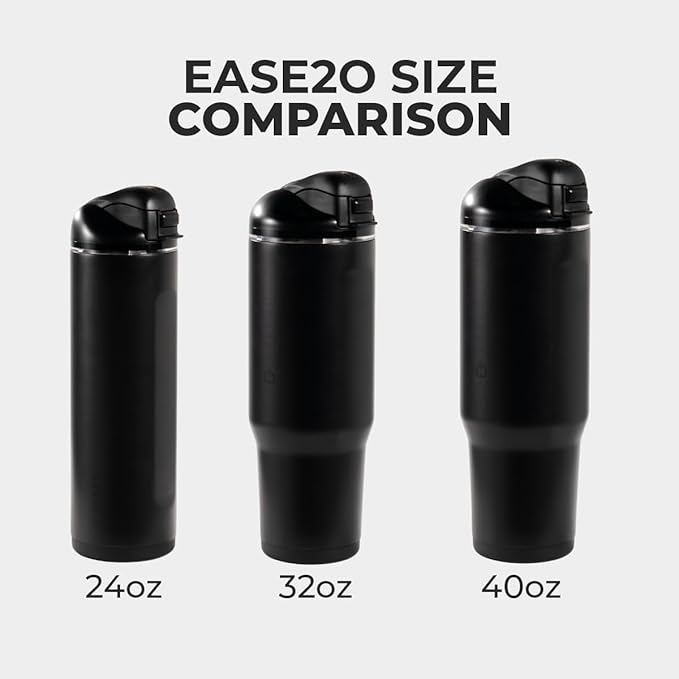 HydroJug Ease2o Water Bottle with Straw & Chug Lid, Stainless Steel, Vented Cap to Help Reduce Pressure, Water-Level Window, Cup Holder Friendly, Non-Slip Base – 32oz, Black