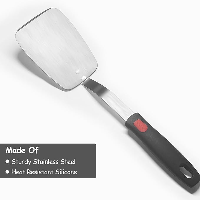 Stainless Steel Spatula Turner Set, 2-Pack Metal Spatula for Kitchen Use,VOVOLY Heavy Duty Cooking Turners, Wide Blade with Beveled Edge, Heat Resistant Silicone Handle, Dishwasher Safe