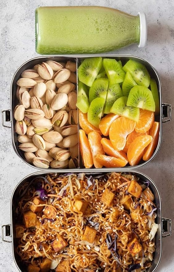 G.a HOMEFAVOR Stainless Steel Bento Lunch Box - Leak-Proof Metal Bento Box, Large Food Container with Lock Clips, Snack Container, Dishwasher Safe, 2 Compartments, 1400 ml/47 oz