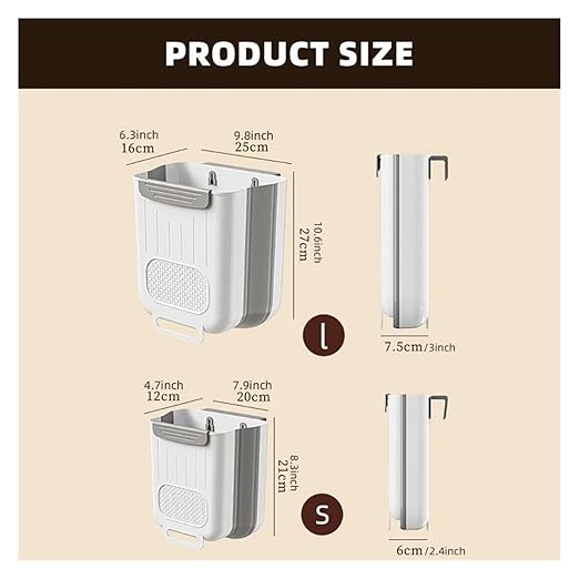 Collapsible Hanging Kitchen Trash Can Kitchen Waste Bin Hanging Countertop Trash Can Wall Mounted Recycling Garbage Basket for Bathroom(S,Gray White)