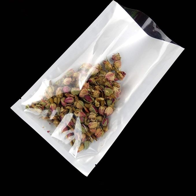 PABCK 1000 Pack 3.1x4.7 inch (Usable Size 2.75x4.3 inch) White Front Clear Open Top 2.8mil Plastic Vacuum Pouch Heat Sealable Bags for Food Storage Packets Mini Sample with Tear Notches