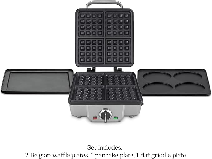 Cuisinart Belgian Waffle Maker with Pancake, Nonstick Plates, 6 Browning Levels, Ready Indicator Lights, Temperature Control, Deep Waffle Pockets, Brushed Stainless, WAF-300NAS
