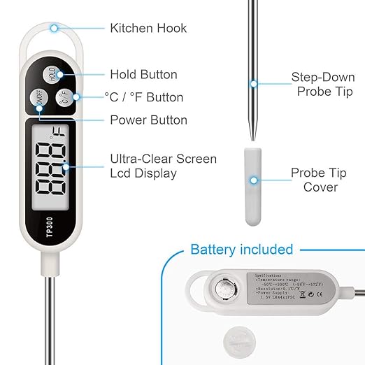 3pcs Candy Thermometer Digital Instant Read for Meat Kitchen Cooking Food Oil Deep Fry BBQ Grill Smoker (3, 9.4in)