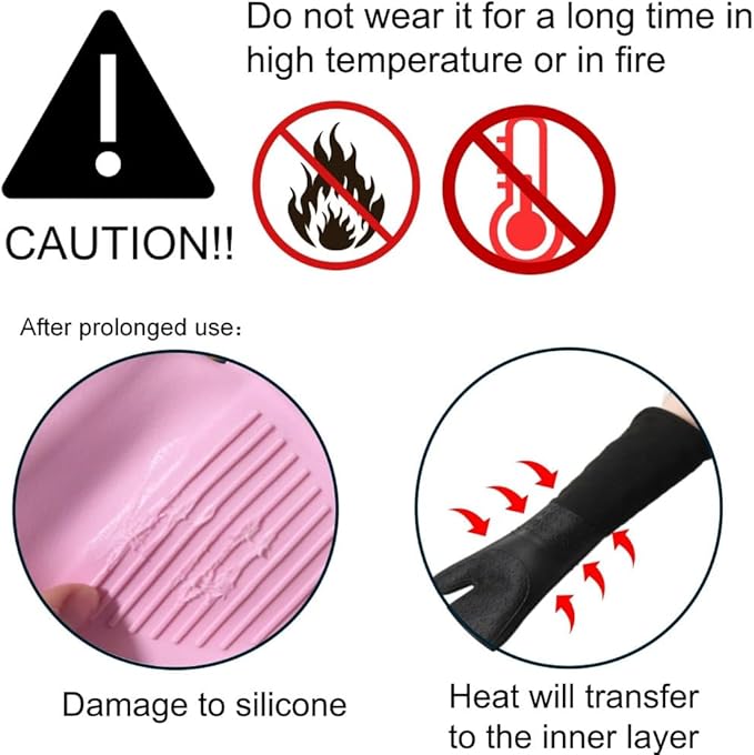 Extra Long High Temp Oven Mitts - 2pcs Commercial, Heavy Duty Non-Slip Grip Mitts - Silicone Heat Resistant Up to 500 Degrees, Ideal for Cooking, Baking & Frying, Red