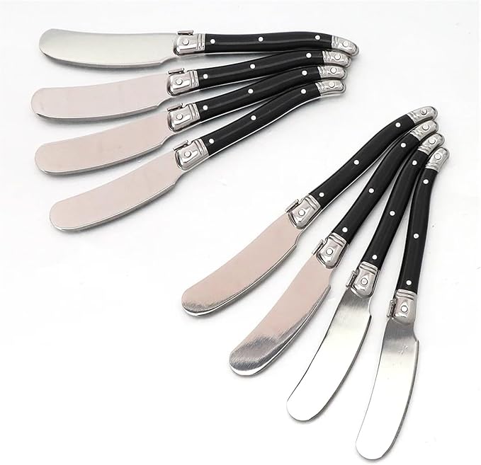 Stainless Steel Cheese Spreader Knives Set Wide Blade Dessert With Black Plastic Handles Multipurpose Butter Flatware Set(6pcs)