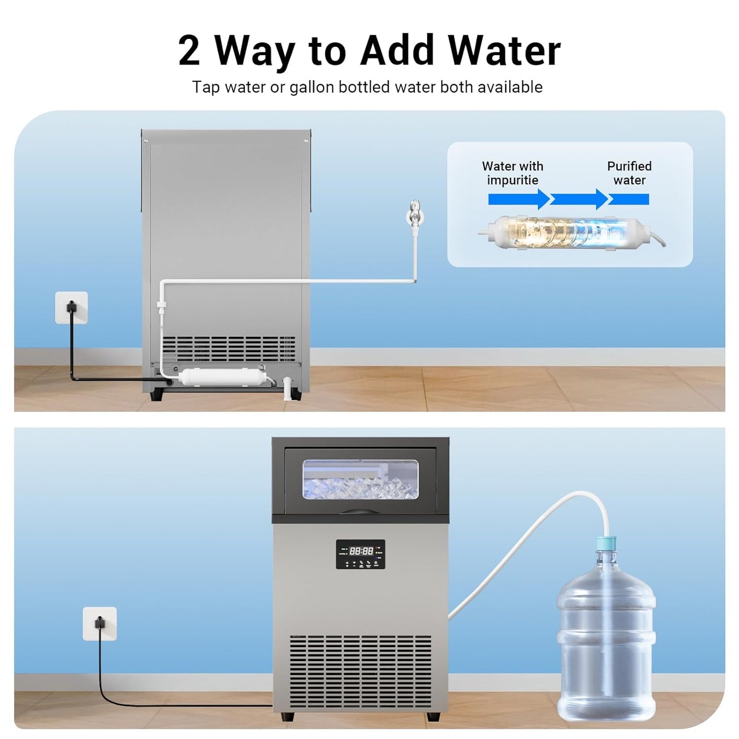 Commercial Ice Maker Machine 200LBS/24H, Under Counter Ice Machine with 50 LBS Storage Bin, 55 Ice Cubes in 8-12 Mins, Self Cleaning Free Standing Ice Maker for Home/Bar/Restaurant (200LBS / 24H)