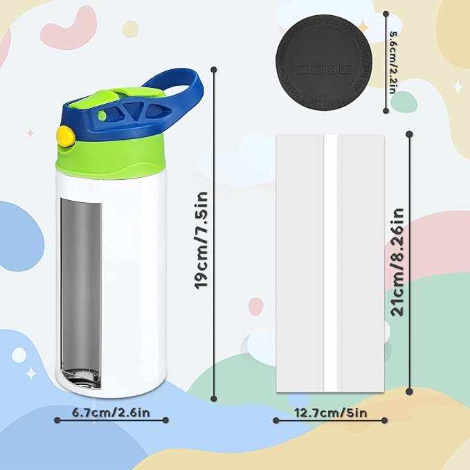 Kids Sublimation Tumbler,12oz Sublimation Water Bottle Blanks,Straight Stainless Steel Todder Sippy Cup,4PACK Double Wall Insulated Sippy Tumbler with Handle,Shrink Films,Leak Proof Blue