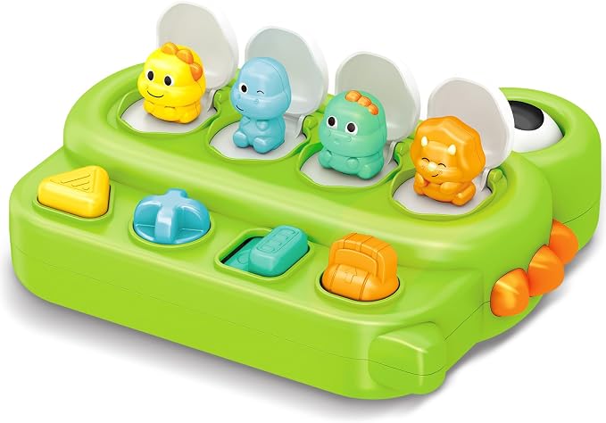 Cause and Effect Pop Up Dinosaur Baby Toy 6-12 Months, Sensory Early Learning Fine Motor Skills Toy for Toddler Boy Girl 9 11 Months