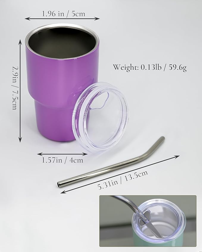 UIRZOTN 3oz Mini Tumbler Shot Glass with Straw and Lid, 12 Pack Stainless Steel Sublimation Shot Glasses for Wedding Party Whiskey Cocktail Bar with Straw and Lid