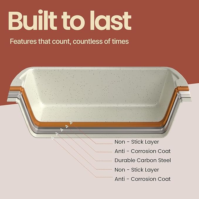 Nonstick Loaf Pan Set Pack of 4, Carbon Steel 11" Large Baking Bread Pan, Oven Safe Up to 450°F, PFOA, PFOS, PTFE Free, Space Saving Stackable Design, Stain Resistant, Dishwasher Friendly,White Marble