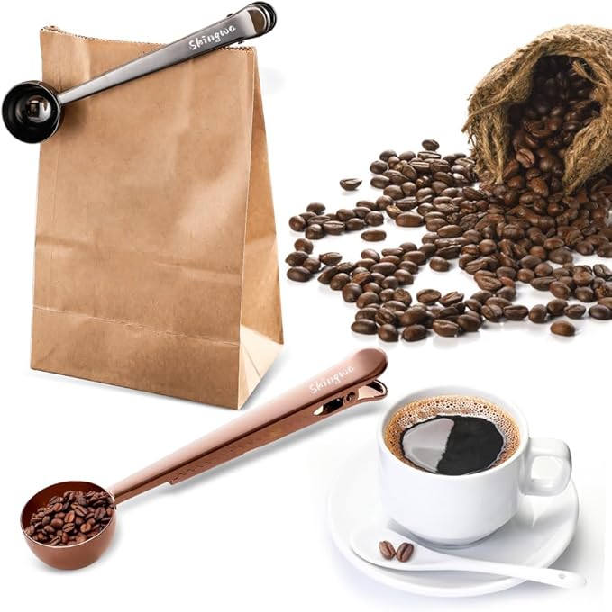 Coffee Scoop with Bag Clip, Multi-Function Milk Powder Measuring Spoon, 20ml (2*Rose Gold)