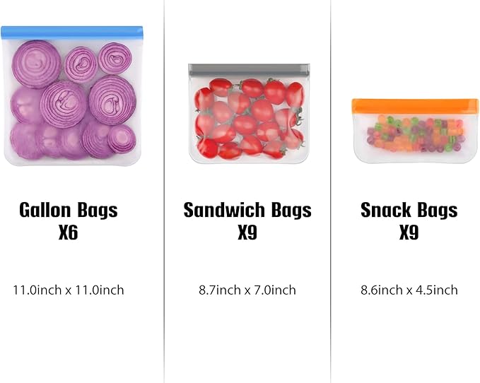 Lerine Reusable Snack Bags Dishwasher Safe,9 Pack Reusable Bags Extra Thick Leak-proof Food Storage Bags for Candy, Snack, Sandwich, Cereal, Travel Items, Home Organization (Multicolor, 9Snack)
