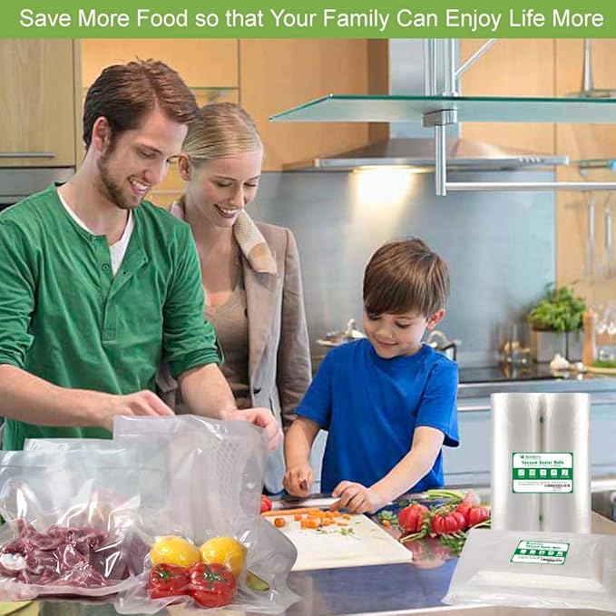 MakMeFre 100 Quart Size 8x12Inch Vacuum Freezer Sealer Bags for Food, BPA Free, Heavy Duty Commercial Grade, Sous Vide Vaccume Safe,Vaccume Seal Pre-Cut Bag