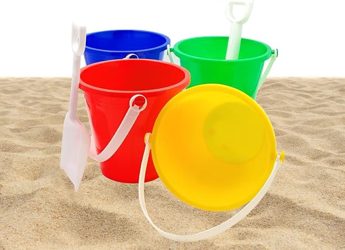 The Dreidel Company Beach Day Playsets (Pack of 12) 5.25" Sand Bucket Play Set Box Includes, Pail & Shovel Sand Toy for Boys and Girls Birthday Party Favor