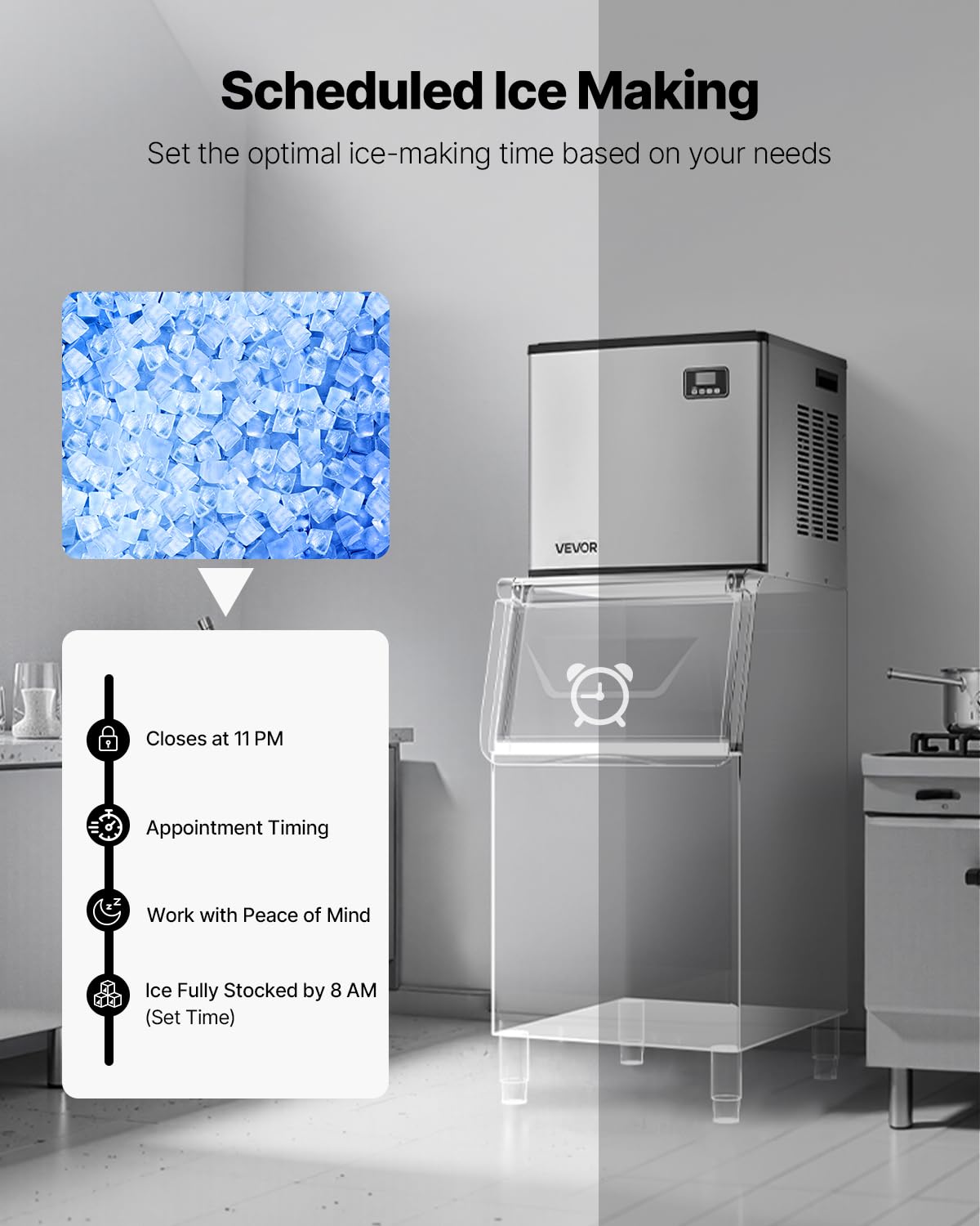 VEVOR Commercial Ice Maker Machine - Head, 400 Lbs/Day Stainless Steel Ice Machine with Self-Cleaning, Scheduled Ice-Making, Adjustable Thickness, Ideal for Restaurant Bar Cafe Hotel - Head Only