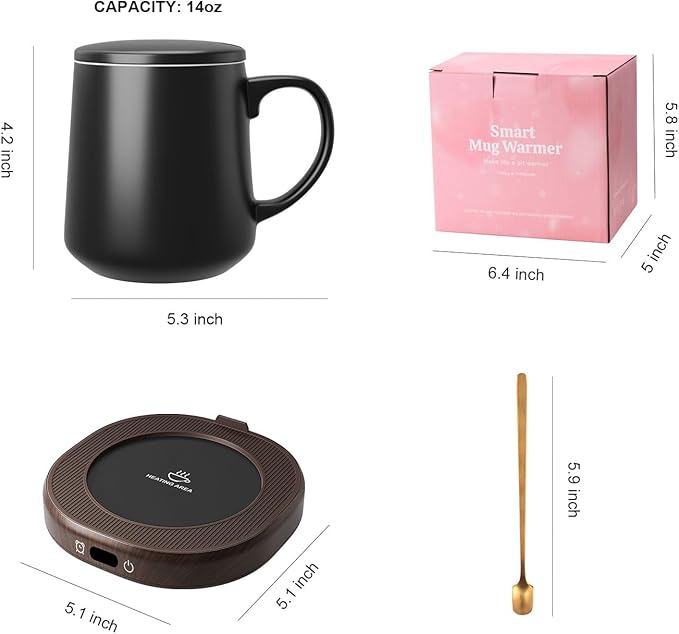 Coffee Mug Warmer & Mug Set for desk, Smart Auto Shut Off Electric Cup Warmer for Office & Home, 4-Temperature Setting Coffee Heating Mug Candle Heater Tea Beverage Warmer Plate for Men Women Birthday
