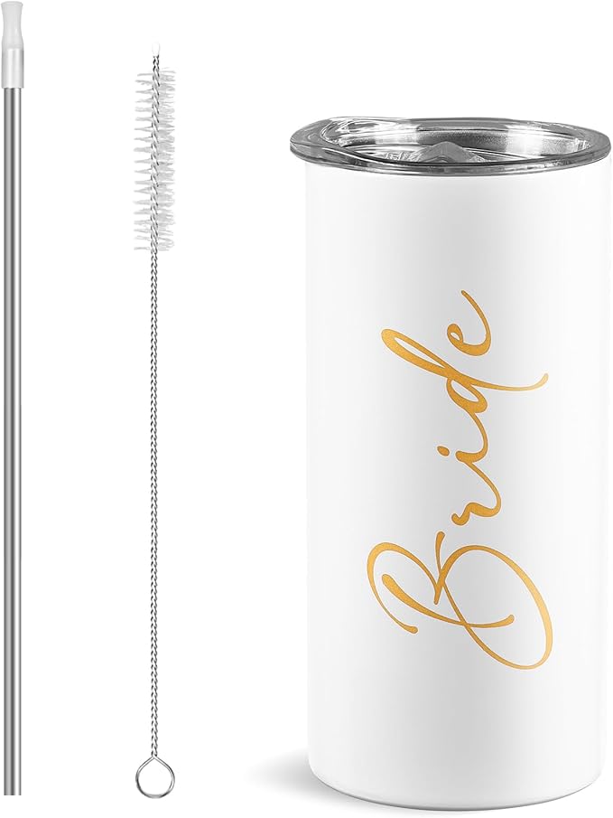 Bridesmaid Proposal Gifts Set of 5 Bachelorette Gifts for Bridesmaids Maid of Honor Cups Wedding Party Favors Stainless Steel Skinny Tumbler with Lid and Straw 15 OZ