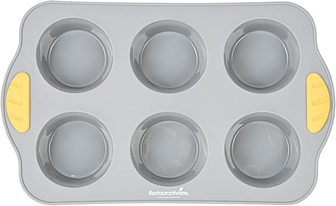 Restaurantware Silicone Baking Molds Pack of 10 Non-Stick Muffin Molds with Handles 6 Compartments, Oven-Friendly Dishwashable Freezer-Friendly Heat-Resistant Gray Silicone Cupcake Muffin Pans