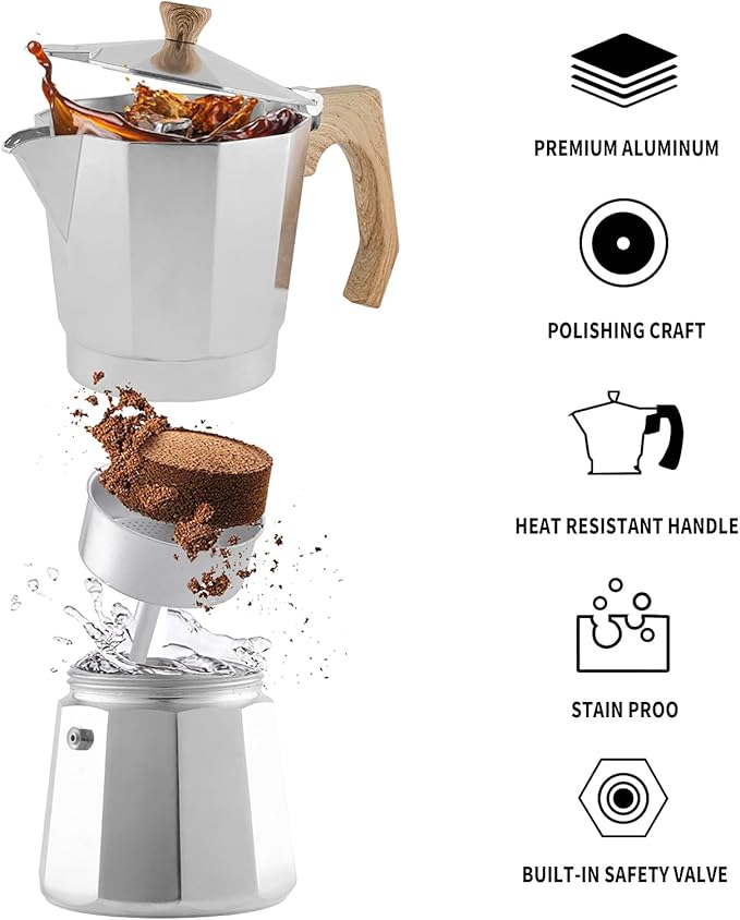 wedrink Stovetop Espresso Maker Aluminum Moka Pot 6 Cups Cuban Coffee Maker Stovetop Coffee Maker Moka Italian Espresso