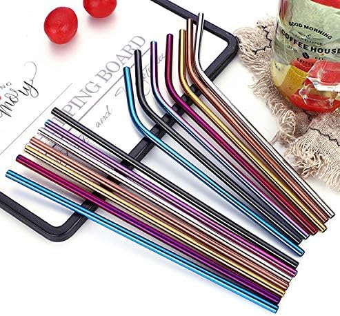 Blue Reusable Metal Straight Straws 100Pcs in Bulk Order (8.5" Long, Blue-100pcs Straight)