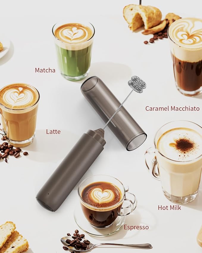 CIRCLE JOY Portable Rechargeable Milk Frother Hanheld, Dual Spring Whisk Electric Coffee Frother Wand Drink Mixer for Matcha Lattes Cappuccino, Kitchen Gifts, Brown