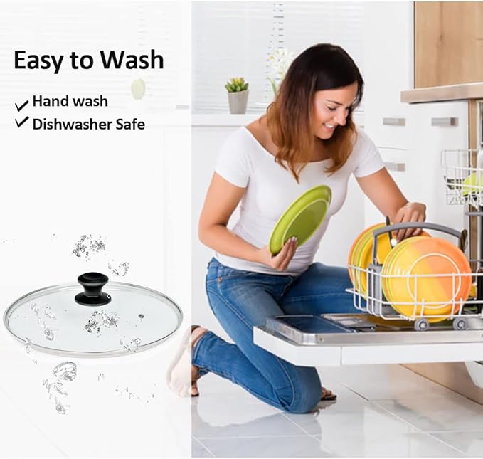 13 In Glass Lid for Frying Pan, Tempered Replacement Cover Compatible with All 13 inches Cookware for Skillets, Round Cast Iron, Cast Aluminium, Stainless Steel Pans &Pots, Black