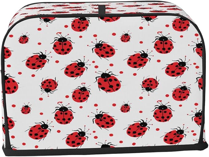 2 Slice Toaster Cover,Red Ladybug On White Small Kitchen Appliance Bread Machine Cover with Pockets,Dust & Fingerprint Protection