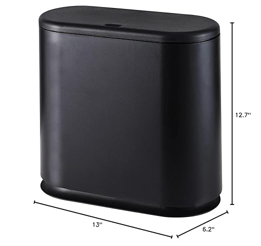 Cq acrylic 12 Liter Rectangular Plastic Trash Can Wastebasket with Press Type Lid,3.17 Gallon Dog Proof Garbage Container Bin for Bathroom,Powder Room,Bedroom,Kitchen,Craft Room,Office (Black)