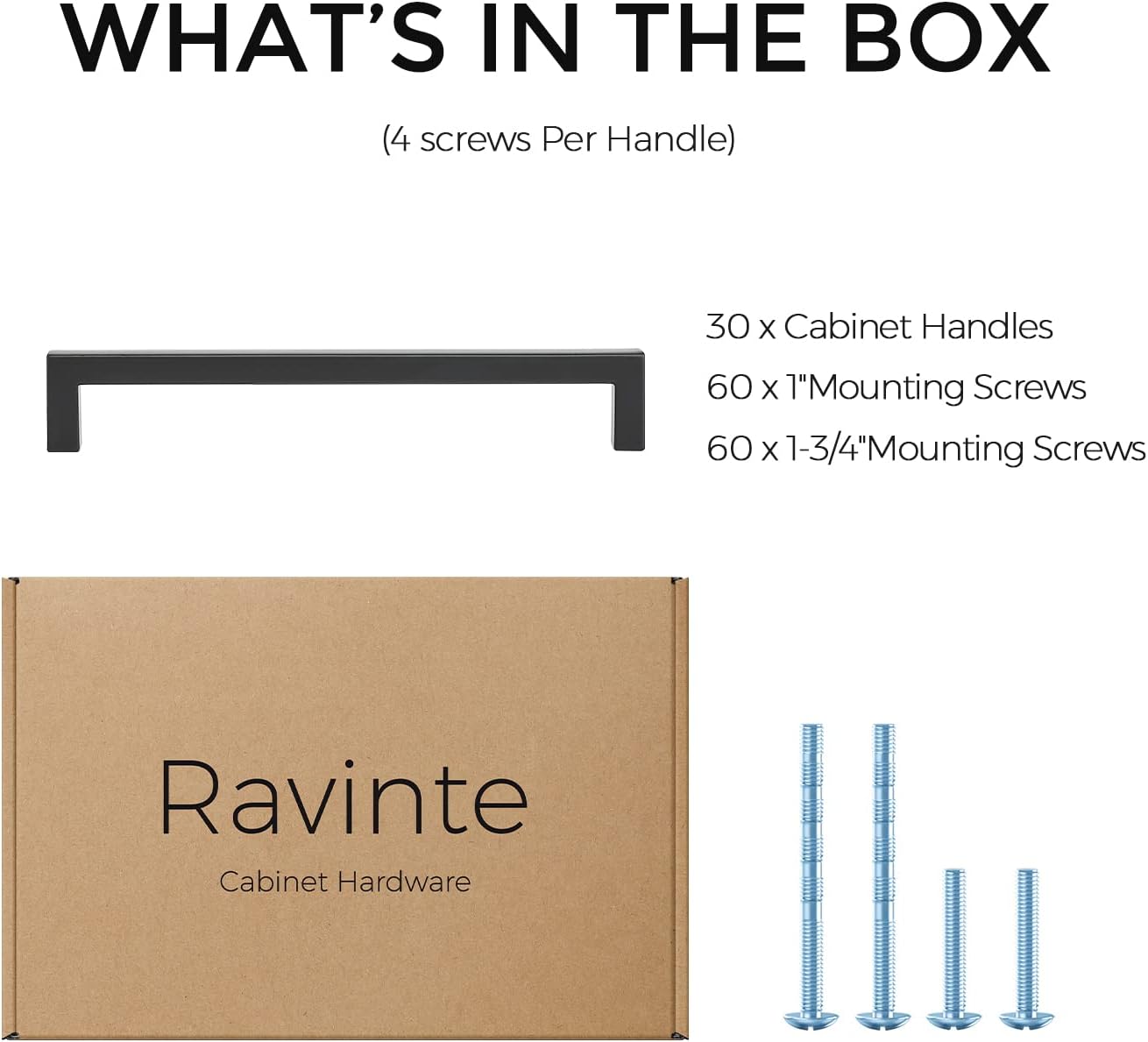 Ravinte 30 Pack Matte Black Square Drawer Handles 6-1/4 inch Center to Center