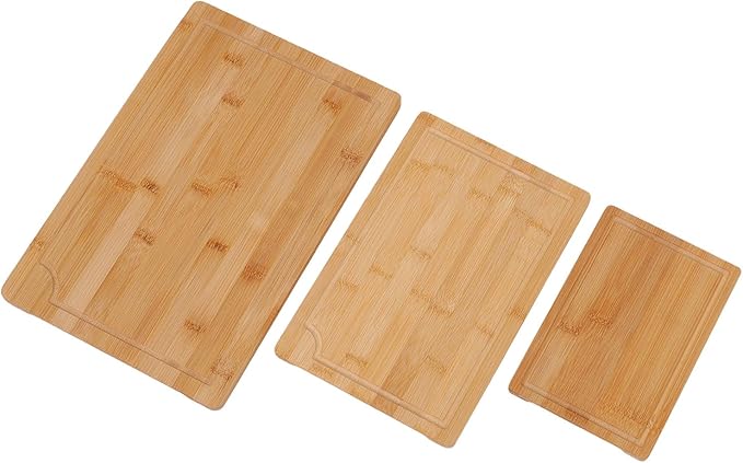 Bewinner Three Piece Wood Cutting Board Set | Smooth Cleaver Friendly Chopping Boards With Grooves And Inner Handles For Kitchen Serving