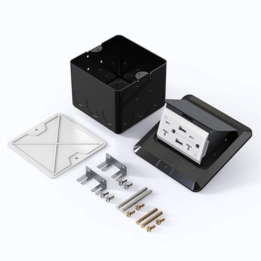 KYHSHJ 4.8A USB Chargers Pop Up Floor Waterproof Electrical Outlet Receptacle Stainless Steel Box,Black