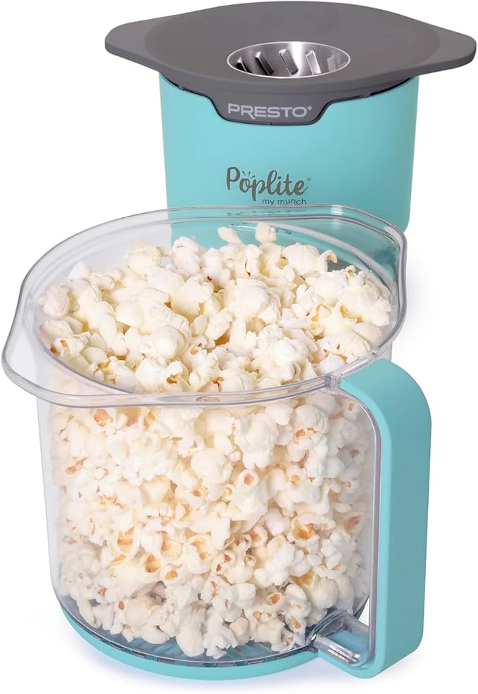 Presto 04811 PopLite My Munch Hot Air Popcorn Popper - Personal Sized, Built-In Serving Bowl, Compact Design, 8 Cups, Blue