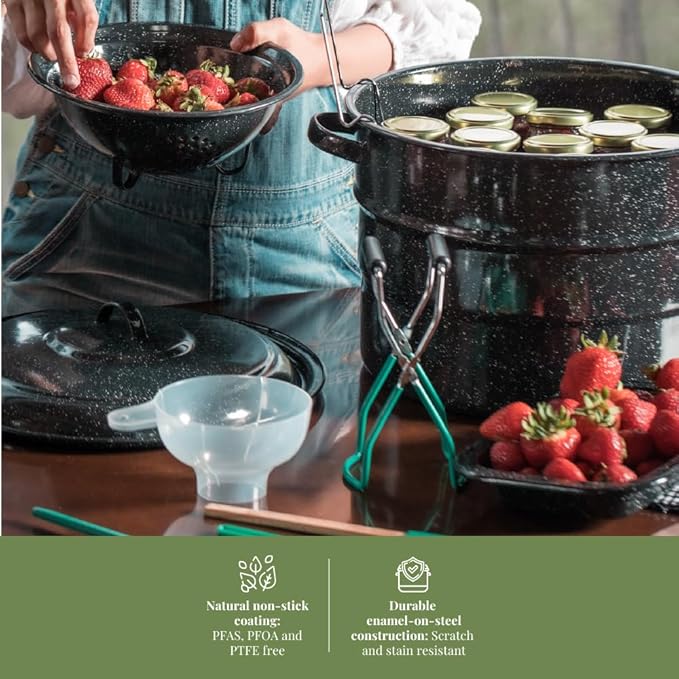 Granite Ware 8 Piece Enamelware Water bath canning Pot with Canning kit and Rack. Canning Supplies Starter Kit