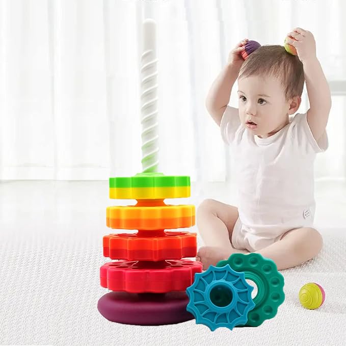 LUCKFUTURE Educational Spinning Stacking Toys, Rainbow Stacking Rings Baby Toy, Montessori Sensory Learning Toy for Girls and Boys Toddlers Toys for 1-3 Year Old