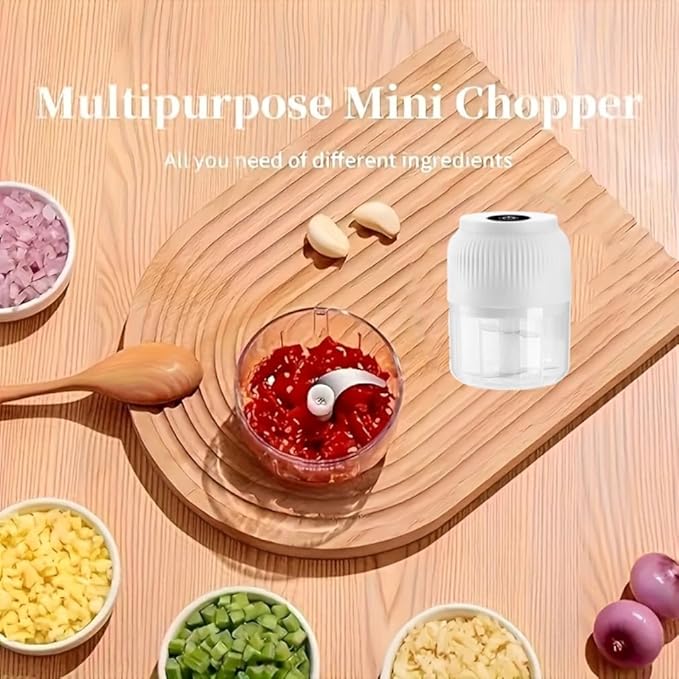Electric Garlic Chopper,Mini Portable Veggie Cutter,Upgrade Electric Mini Garlic Chopper Set,Vegetable Chopper and Spiralizer with Container and Lid,USB Rechargeable (Blue*2)